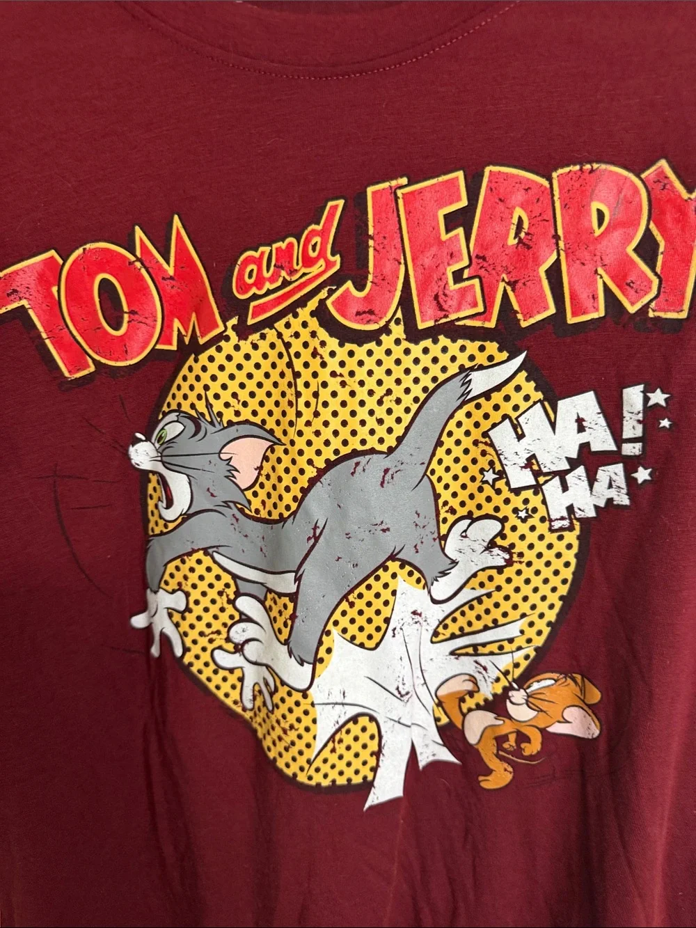 Tom and Jerry Kids Short Sleeve Tee — Burgundy Graphic